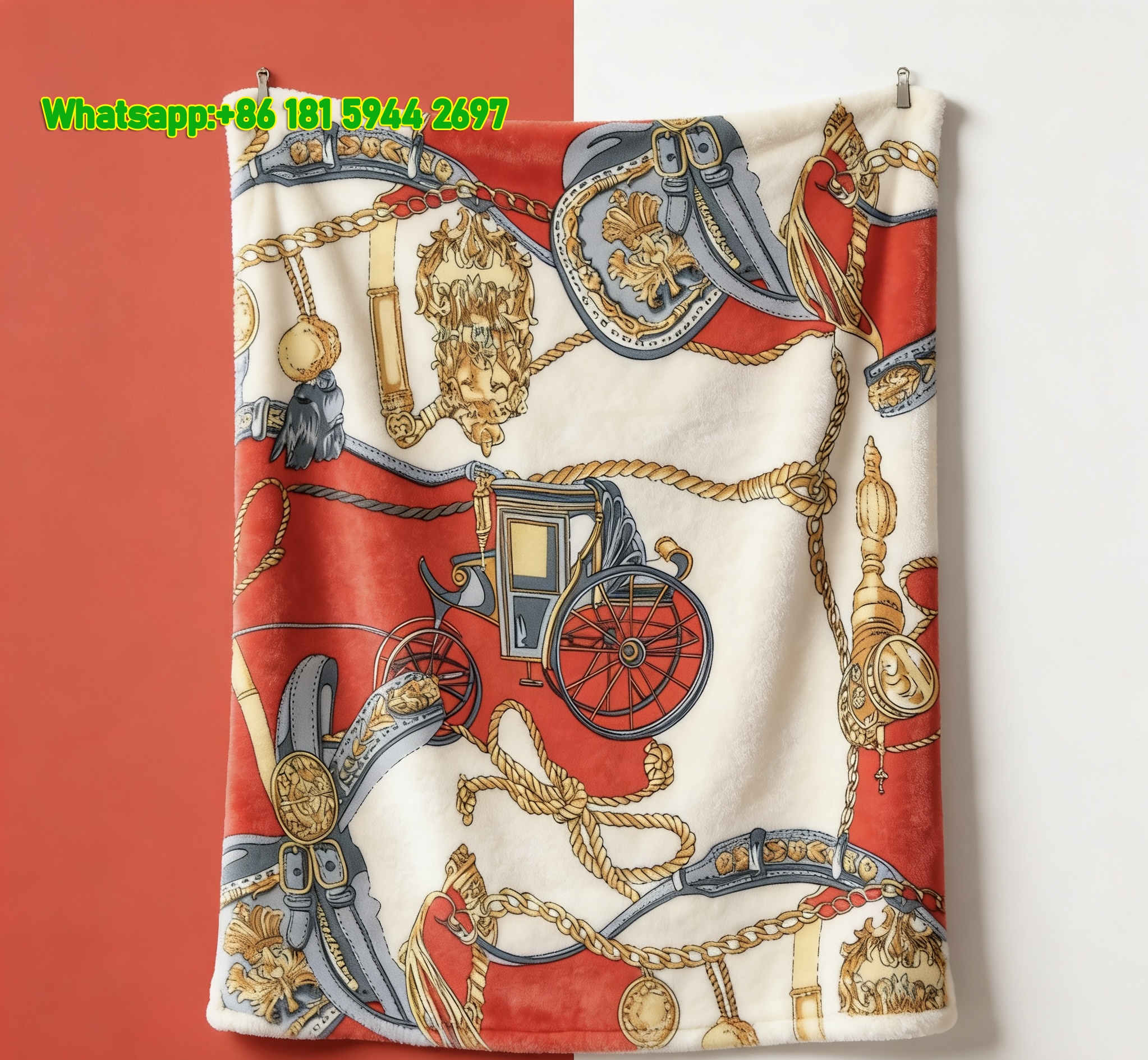 Hermès Luxury Vintage Carriage & Equestrian Harness Flannel Throw Blanket IMG_5236